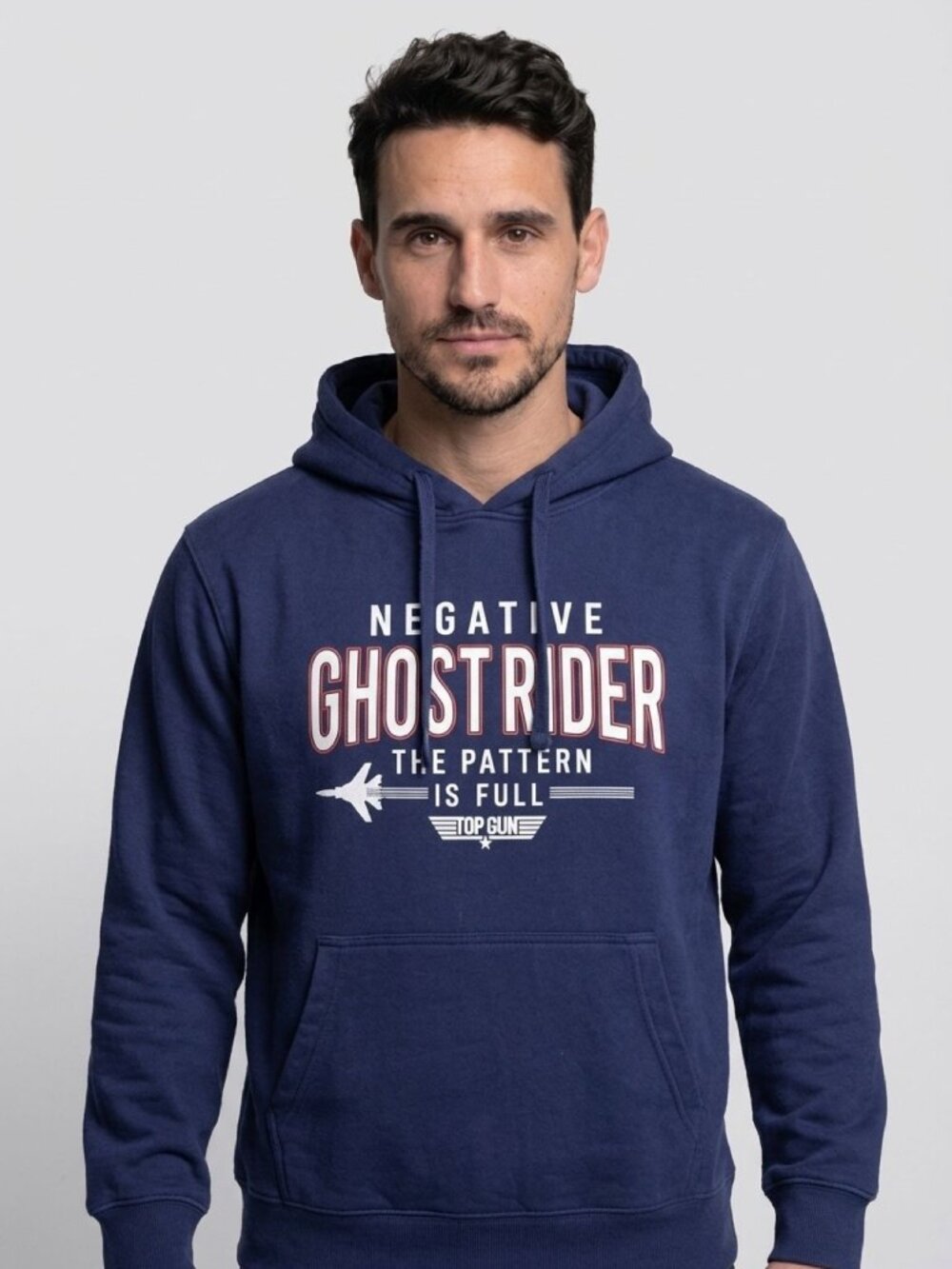 Top Gun Navy Blue Hoodie With "Negative Ghostrider The Pattern Is Full" Graphic